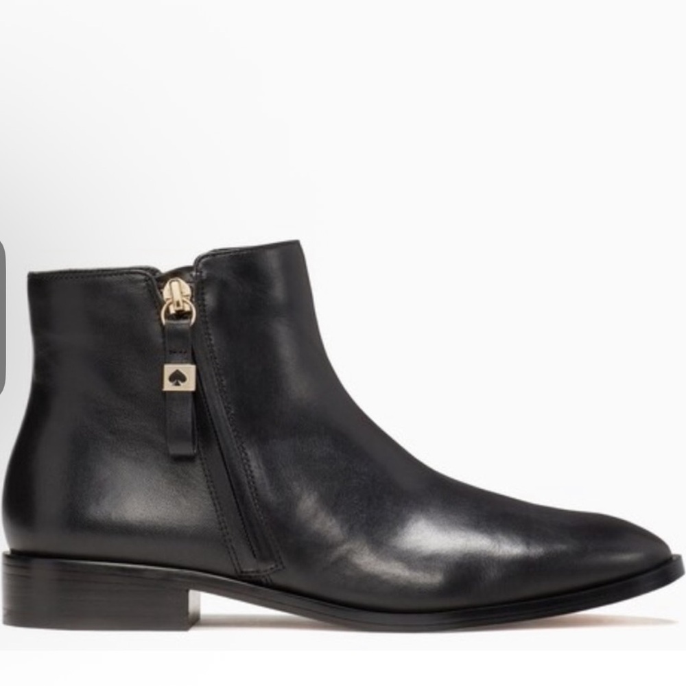 Kate Spade Bacall Black Leather Boots 9B logo zipper some wear to toe nice leath